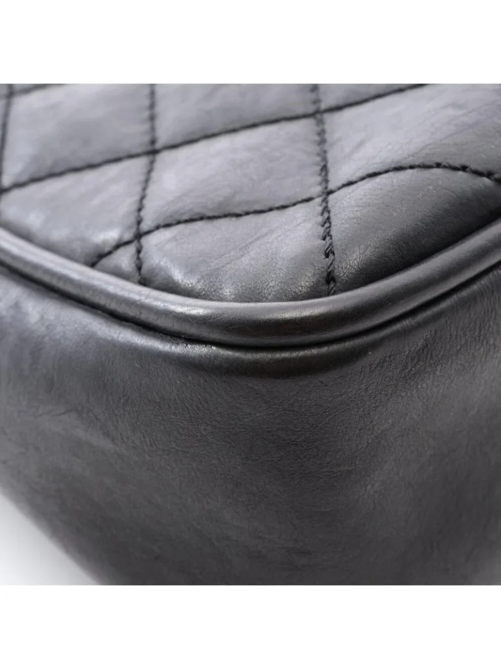 Chanel Shoulder Bag Wild Stitch Big CC Logo Black Leather Quilted CC